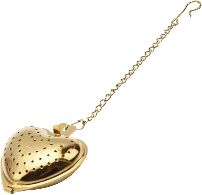 Heart Shape Stainless Steel Tea Infuser Filter with Chain Strainer, 15.5x4.6cm6.10x1.81in, Gold