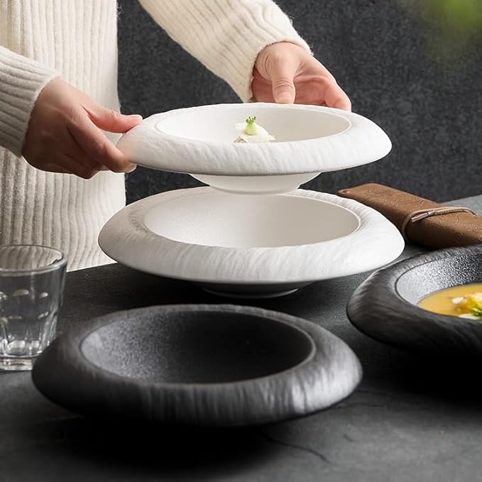 Modern Large Dinner Plates 9-inch Cooking Bowl Straw Hat Ceramic Plate Western Food Simple Salad Home Appetizer Dessert Cake Tableware Stackable Dinner Plates