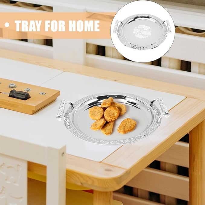 European Style Round Pattern Serving Tray 13.18In Fruit Plate for Snacks Desserts and Home Storage Decorative Tray for Kitchen and Living Room