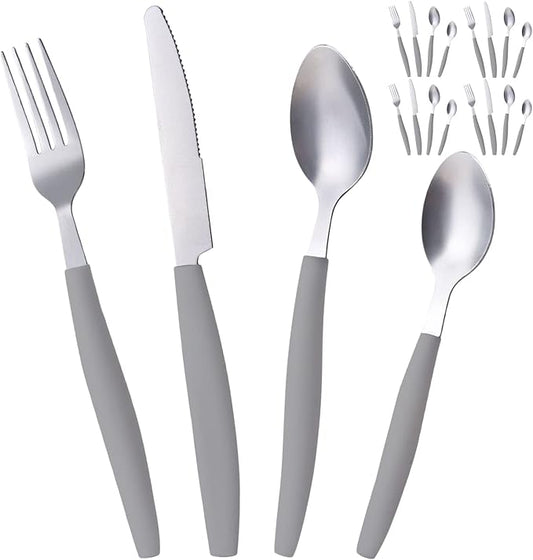 ALPINE CUISINE Flatware Set 16 Piece Service for 4, Stainless Steel Flatware Cutlery Set Includes Dinner Knives/Forks/Spoons - Great for Camping or College Dorms - Dishwasher Safe - Grey