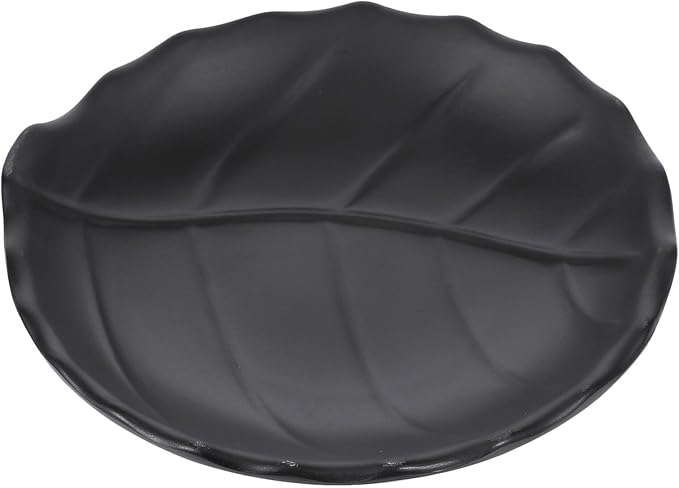 GLEAVI Leaf Pattern Appetizer Plate Black Salad Tray Dessert Plate Ceramic Decorative Kitchen Serveware for Cold Dishes and Party Use