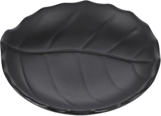 GLEAVI Leaf Pattern Appetizer Plate Black Salad Tray Dessert Plate Ceramic Decorative Kitchen Serveware for Cold Dishes and Party Use