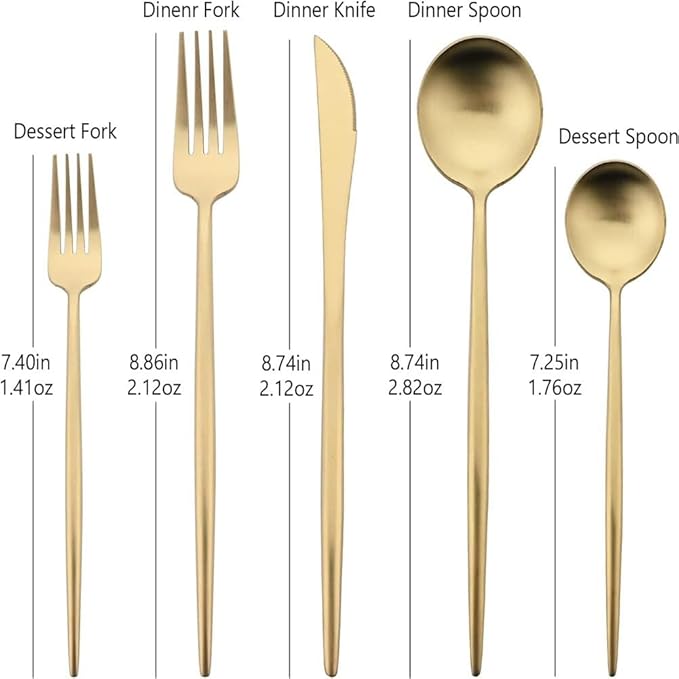 Flatware Set 18/10 Stainless Steel Matte Champagne Gold - Kitchen Utensil Serving Set of Dinner Fork Knife Spoons Salad Fork Dessert Spoon,20 Piece, for Home Kitchen Hotel (Champagne Gold)