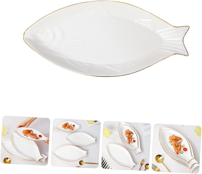 LIFKOME Fish Shape Ceramic Plate Cheese Tray Dinnerware Decorative Serving Plate