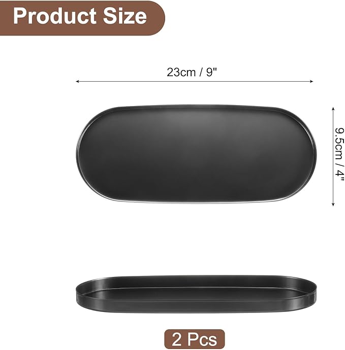 uxcell 2pcs Rectangle Serving Trays, 4 x 9inch Metal Serving Platter Board Bathroom Tray for Coffee Party Home Decor Cheese Dish Cake Dessert, Black