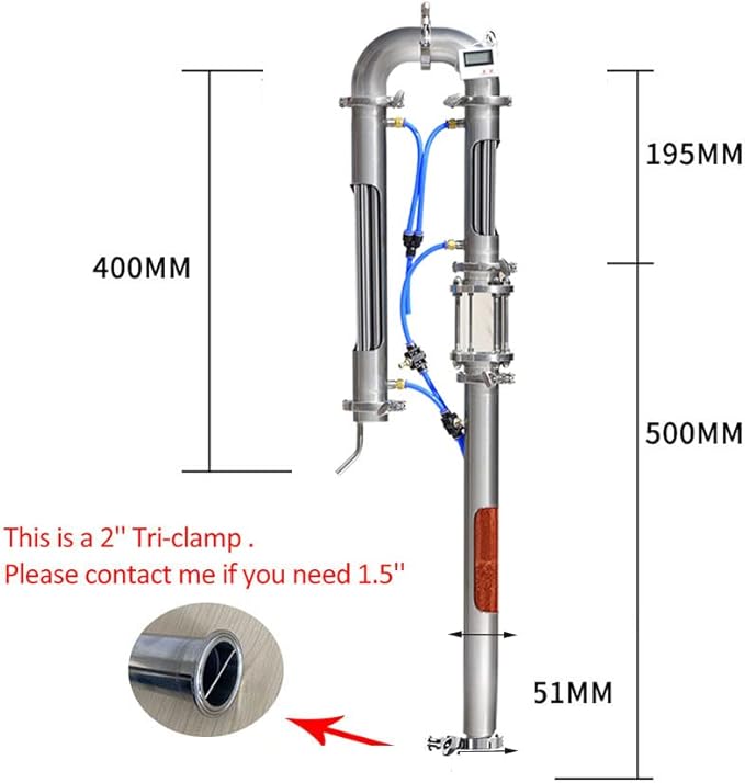 New Tubular distillation tower with sight glass copper mesh 1.5'' 2'' domestic brewing equipment moonshine distiller (2'')