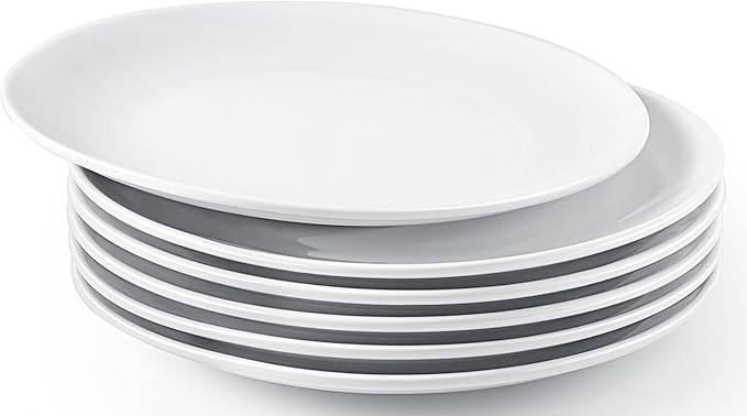 6PCS Ceramic Appetizer Plates, 8 Inch White Ceramic Plate, Round Porcelain Serving Plates, Microwave Dishwasher Safe, Porcelain Salad Plate Small Dinner Plates for Appetizers Dessert Salad