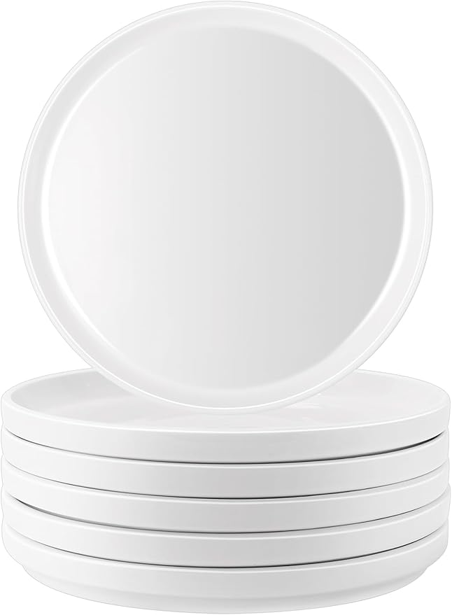 10 Inch White Dinner Plates Set of 6, Ceramic Appetizer Plates, Porcelain Dessert Plate, White Round Salad Plate for Kitchen, Restaurant, Microwave, Oven & Dishwasher Safe, Scratch Resistant