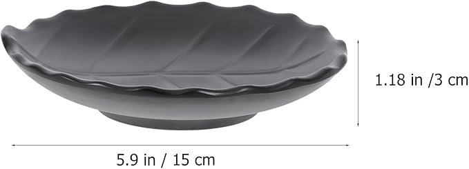 Creative Leaf-pattern Snack Plate, Black Salad and Dessert Dish, 7-inch Ceramic Appetizer Plate for Household Kitchen and Party Serving