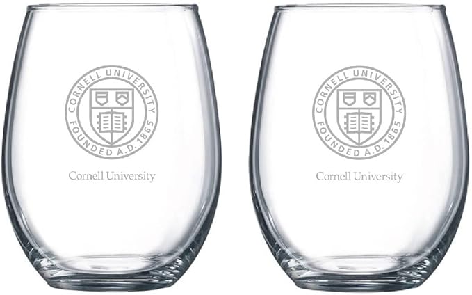 Cornell University Etched Satin Logo Wine or Beverage Glass Set of 2, Clear, 15 oz, (1268)