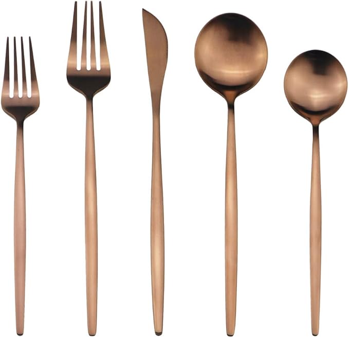 Matte Copper Silverware Set, Uniturcky Satin Finish 20-Piece 18/10 Stainless Steel Flatware Set Knife Fork Spoon, Tableware Cutlery Sets Service For 4,Utensils For Kitchens Camping And Party