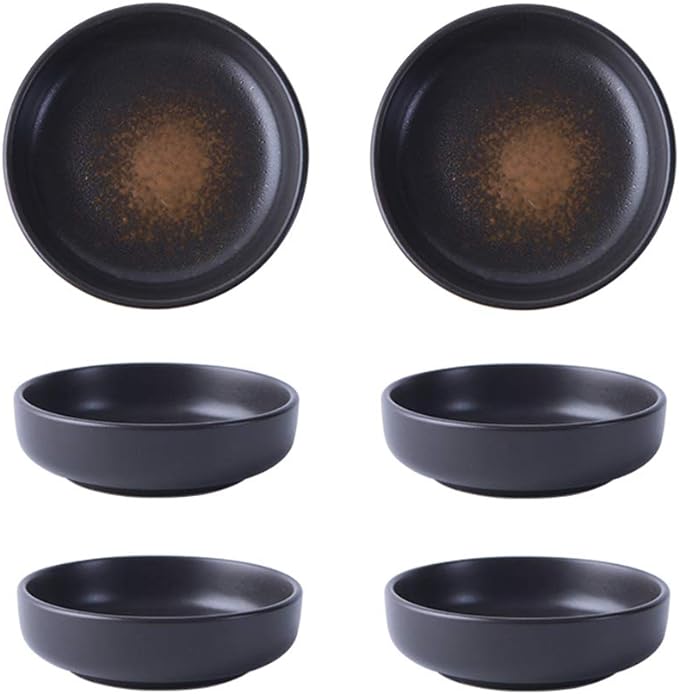 Colias Wing 3.5 Inch Japanese Style Classic Porcelain Side Dish Bowl Seasoning Dishes Soy Dipping Sauce Dishes-Set of 6-Black&Brown