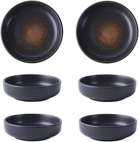 Colias Wing 3.5 Inch Japanese Style Classic Porcelain Side Dish Bowl Seasoning Dishes Soy Dipping Sauce Dishes-Set of 6-Black&Brown