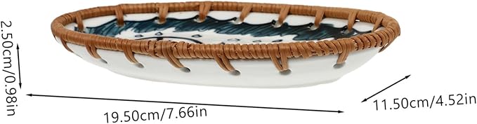 Japanese Style Rattan Serving Plate Ceramic Appetizer Dish Decorative Tray Trays for Kitchen Retro Porcelain