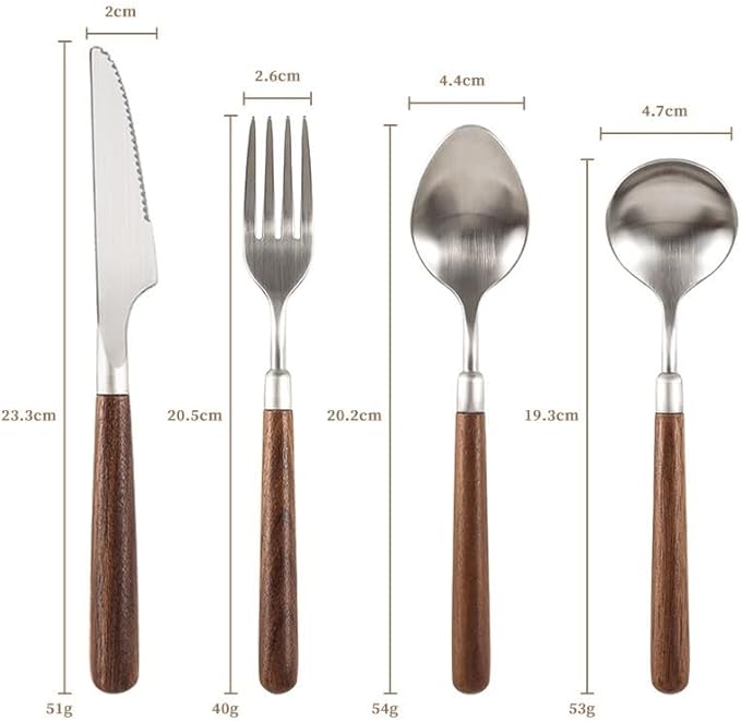 Stainless Steel Flatware serving set,Home Kitchen Eating Tableware Set,Dishwasher Safe,For Home Kitchen Restaurant Hote 4/16/24 Pieces 304 Stainless Steel Wooden Handle Spoons For Home Use For Eating