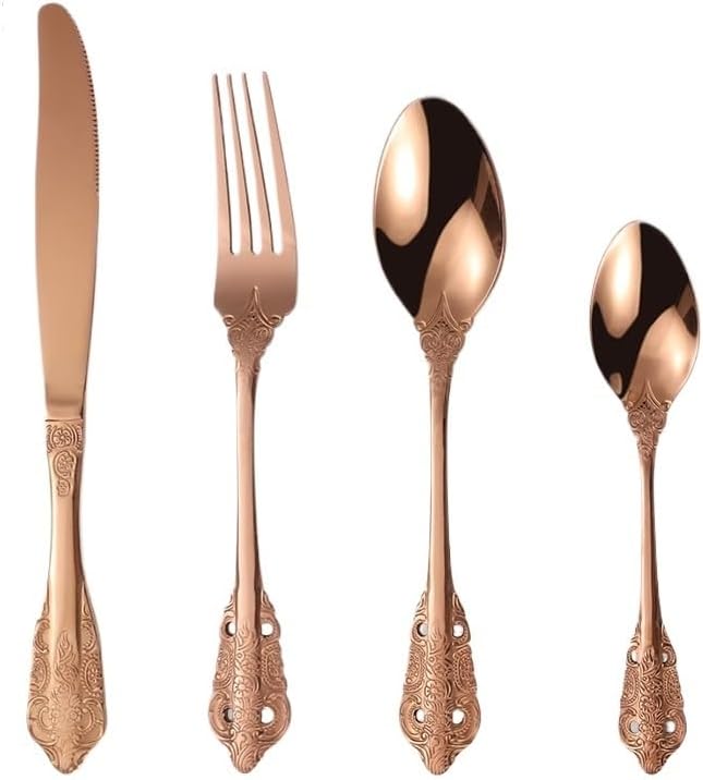 Stainless Steel Flatware serving set,Home Kitchen Eating Tableware Set,Dishwasher Safe,For Home Kitchen Restaurant Hote 4/16/24/32/40/48 Pcs 304 Stainless Steel Palace Series Knife, Fork And Spoon Set