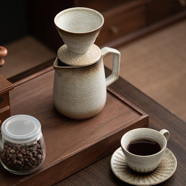 Pour Over Coffee Maker,Ceramic Coffee Maker With 100 pcs Paper Filter，16oz/480ml Pour Over Coffee Dripper (Off White)