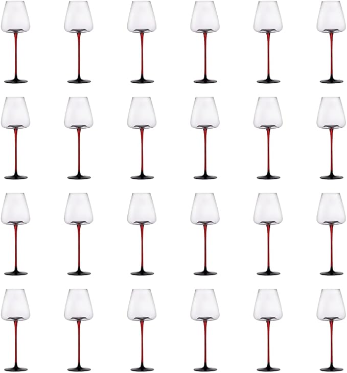 LEMONSODA Concave Champagne & Wine Glasses - Modern Red Stem & Black Bottom for Sparkling Wine, Rosé, Prosecco, Champagne – Handcrafted Barware, Perfect for gift (20oz, Set of 24)(2243)