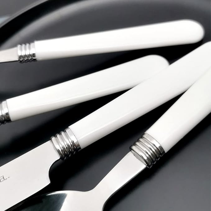 White Silverware Set for 14 Durable Stainless Steel Flatware Set 56 Piece Cutlery Tableware Utensils White Handle (ABS) Set Include Teaspoons Knives Forks and Spoons for Home Kitchen Christmas