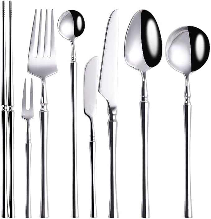 Stainless Steel Flatware serving set,Home Kitchen Eating Tableware Set,Dishwasher Safe,For Home Kitchen Restaurant Hote 8Pcs Mirror 304 Stainless Steel Western Food Knife, Fork, Spoon, Dessert Fork, F