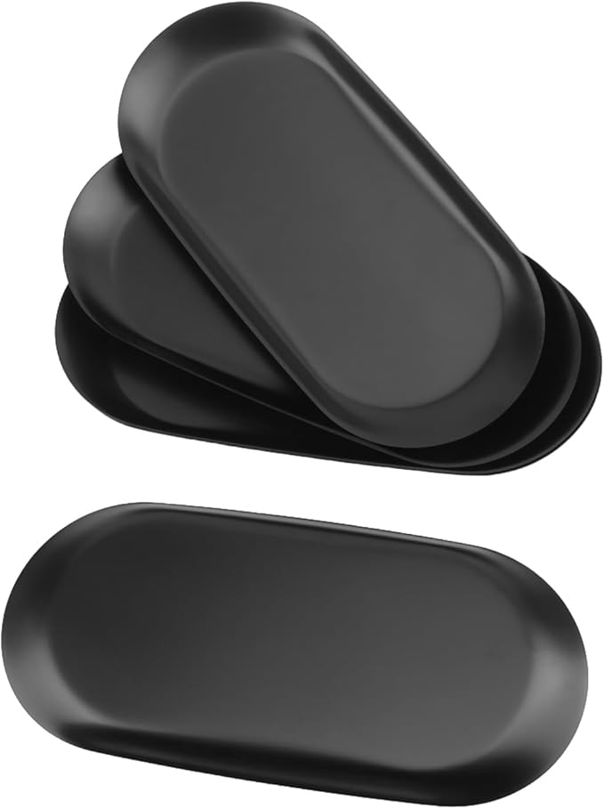 8 Pack 7 Inch Oval Stainless Steel Decorative Tray, Stainless Steel Tea Fruit Tray, 7 inch Black Oval Trays for Bathroom Vanity, Jewelry, Perfume & Key Organizer (Black)