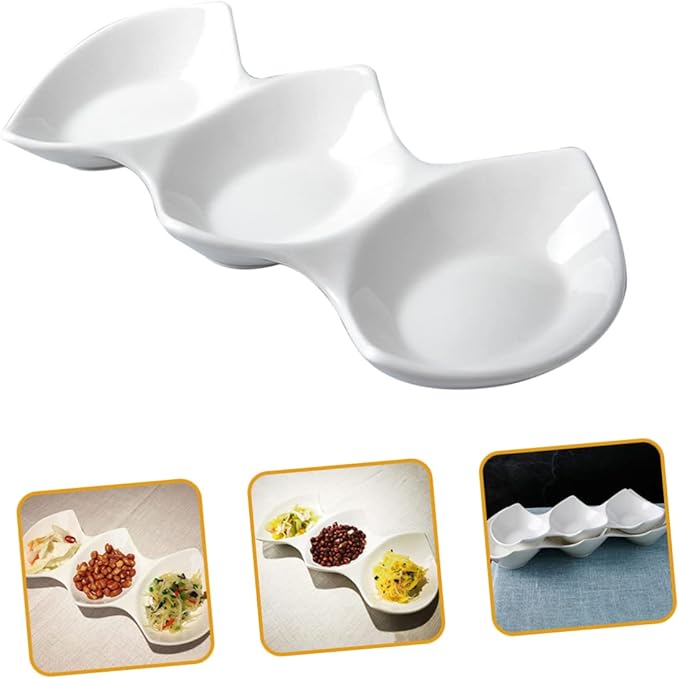 PRETYZOOM Triple Sauce Dishes Three-grid Ceramic Serving Bowls Appetizer Plate Condiment Bowl