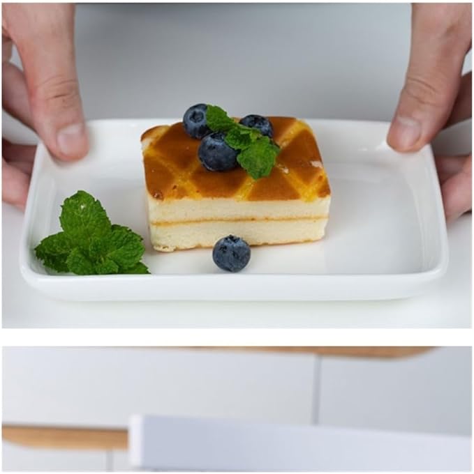 Butter Dish Creative European Style Simple Ceramic Butter Box with Lid Plate Dish Wooden Handle Snack(Small)