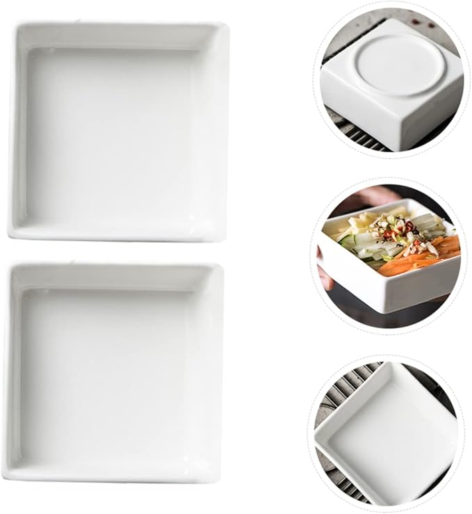 2pcs Square Ceramic Sauce Plates White Condiment Dishes Small Dipping Bowls for Sauces and Appetizers for Parties and Events