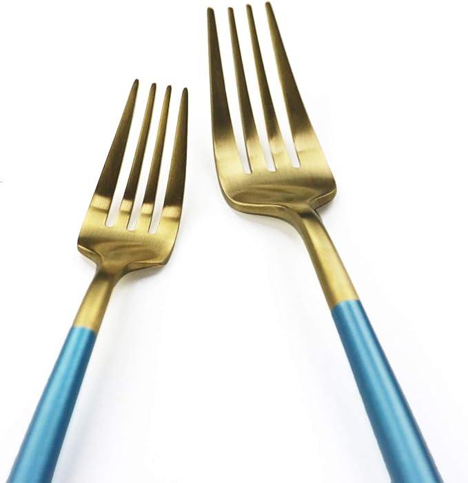 Gugrida Blue Gold Flatware, Royal 40 Pieces Matte Blue Handle 18/10 Stainless Steel Cutlery Sets for 8 Including Forks Spoons Knives, Camping Silverware Travel Utensils Set Tableware