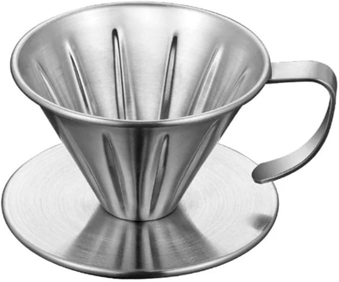 Pour Over Coffee Dripper, Stainless Steel Reusable Cone Coffee Filter, V Shaped Dripper Coffee Filter with Handle, Metal Coffee Pot Filter Cup