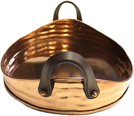 Large Copper Plated Stainless Steel Serving Tray With Comfortable Faux Leather Handle | Ornate Decorative Tray | Serving Meals, Appetizers & Beverages | Kitchen Countertop - 17" x 13" x 3.5"
