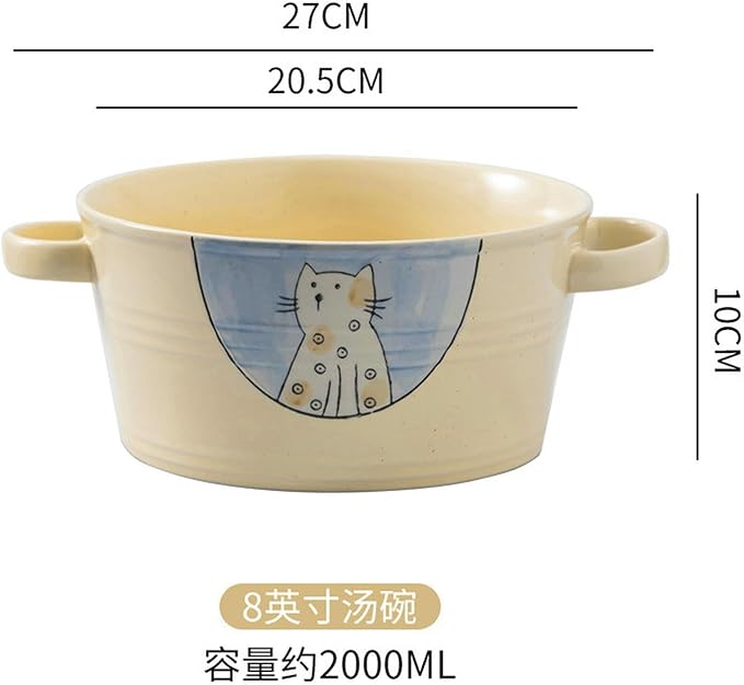 Japanese minimalist home cute cartoon creative ceramic plate - 8-inch double-ear soup pot (couple cat)