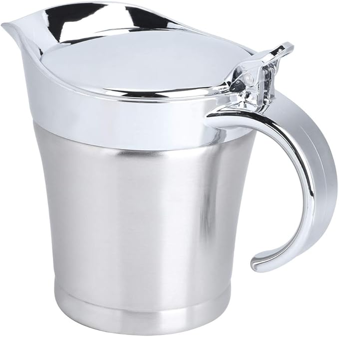 Stainless Steel Gravy Boat, Double Layer Insulation Sauce Jug with Lid, Sauce Jug for Gravy, Tomato Sauce, Mustard, Cream