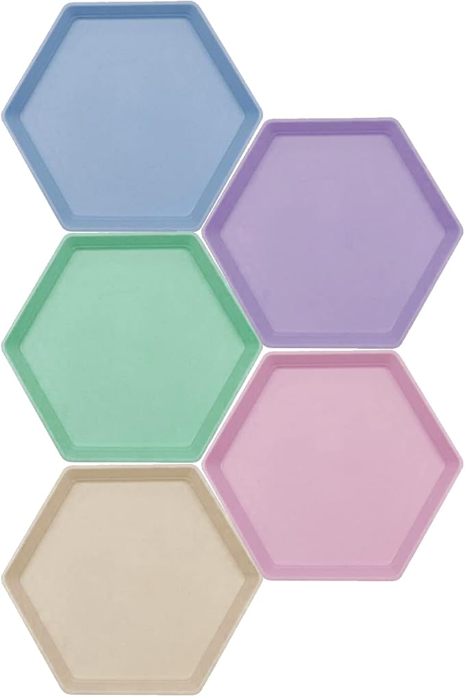 Incauca 5 Pack 6 Inch Lightweight Mini Wheat Straw Plates, Reusable Hexagon Dessert Plates, Small Saucers Plates, Plastic Side Dish Plates for Serving Snack Appetizer Salad Fruit, Assorted Colors