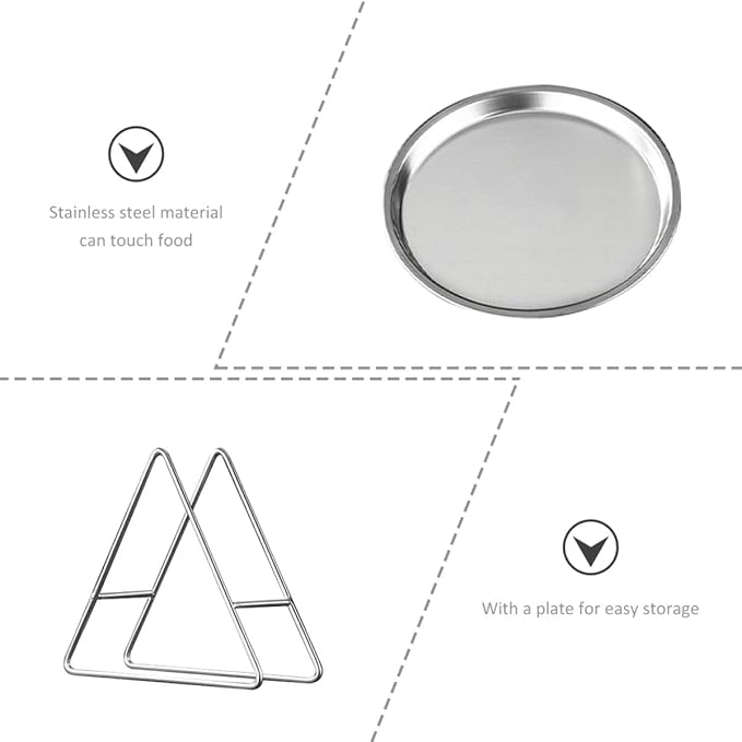 Wakauto Stainless Steel Pastry Serving Tray and Roast Meat Food Plate Set with Storage Rack, Modern Silver, 6pcs Snack Dish Collection for Restaurant and Home Use