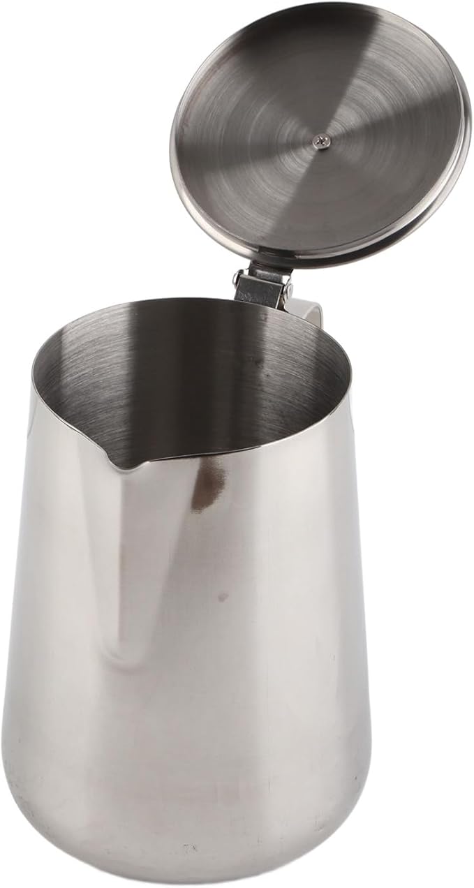 Stainless Steel Milk Frothing Pitcher, Coffee Cup Mug Milk Jug, Ergonomic Handle Spout Lid, for Home Cafe Restaurant Hotel Use (600ml)
