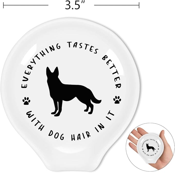 Funny Coffee Quote Black and White Ceramic Coffee Spoon Holder-Coffee Spoon Rest -Coffee Station Decor Coffee Bar Accessories-Coffee Lovers Gift for Women and Men (Dog Hair German)