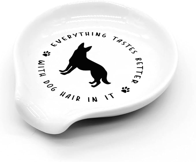 Funny Coffee Quote Black and White Ceramic Coffee Spoon Holder-Coffee Spoon Rest -Coffee Station Decor Coffee Bar Accessories-Coffee Lovers Gift for Women and Men (Dog Hair German)