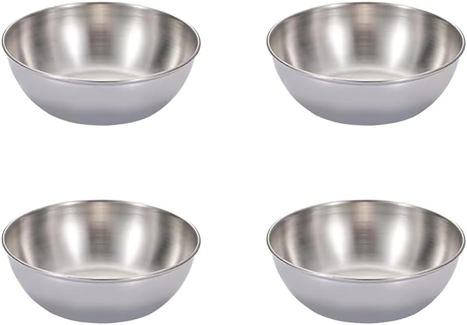 Stainless Steel Sauce Dishes,4 Pack Dipping Bowls,Small Bowls for Side dishes, Appetizer,Dip,Sushi.Reusable and Dishwasher Safe (4, Silvery)
