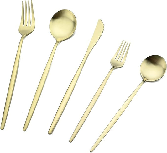30-Piece Stainless Steel Silverware Set, Attractive Matte Finished Flatware Set, Serving for 6, Classic Cutlery set for Home/Restaurant，Includes Dessert Spoons Forks - Champagne Gold