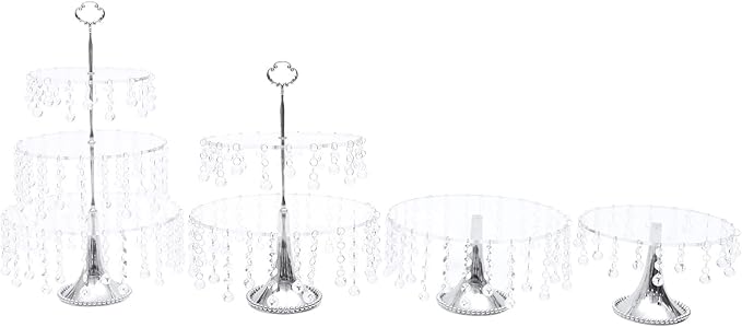 4 Pcs Acrylic Cake Stands 12 Inch with Crystal Bling Pendants, Dessert Cupcake Display Metal Stand for Christmas New Year Wedding, Event, Birthday Party
