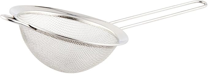 Restaurantware Met Lux 9.7 Inch Mesh Strainer 1 Corrosion-Resistant Mesh Sieve - Ergonomic Handle Built-In Hook Stainless Steel Quinoa Strainer For Separating Seeds And Dusting Powdered Sugar