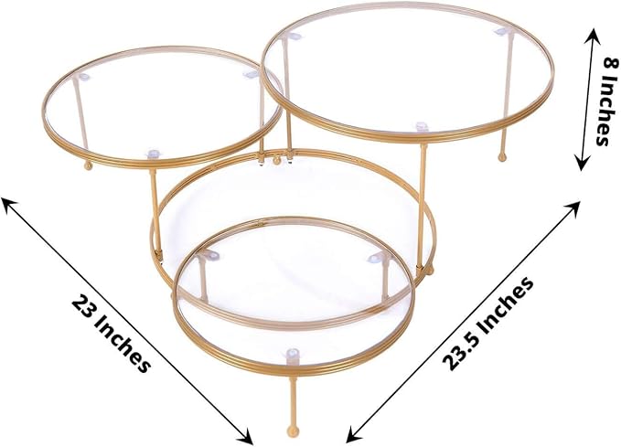 Tableclothsfactory 23" 3-Tier Gold Metal Cupcake Stand with Clear Round Acrylic Plates, Dessert Cake Display Holder