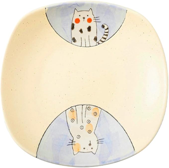 Japanese minimalist home cute cartoon creative ceramic plate - 8-inch square plate (couple cat)