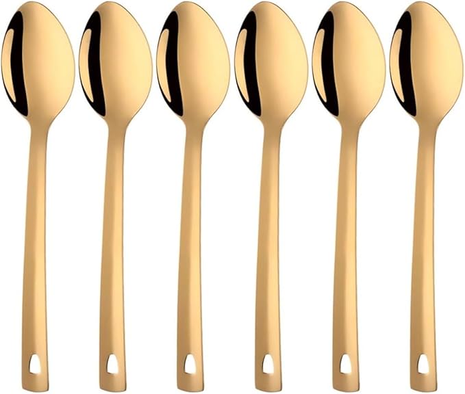 13-Inch Gold Serving Spoons Set, TEHAHA Large Serving Spoons For Buffet,Catering,Stainless Steel Long Handle Service Spoon,Dishwasher safe (6, Golden)