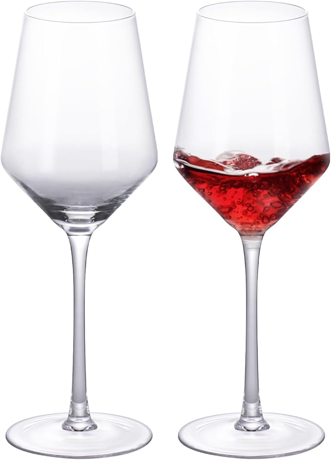 KAMMAK Wine Glasses Crystal Red and White Wine Glasses Set of 2, 14oz Hand Blown Large Glassware with Long Stem, Premium Glassware for Wine tasting, Birthday Gift, Party, Anniversary