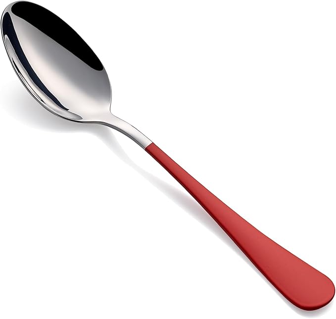 Red Dinne spoons Set 12 Piece,Red Handle Silverware 18/0 Stainless Steel Flatware Bulk,7.3-inch Dessert Spoons Sets Table Set of 12,Mirror Finished Dishwasher Safe