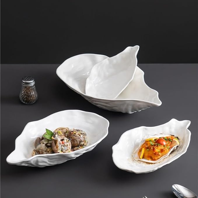 ENGENDER Dish Plate Creative White Ceramic Plate Household Dish Tableware Simple Western Restaurant Fruit Plate Creative Dinner Plates(Large)