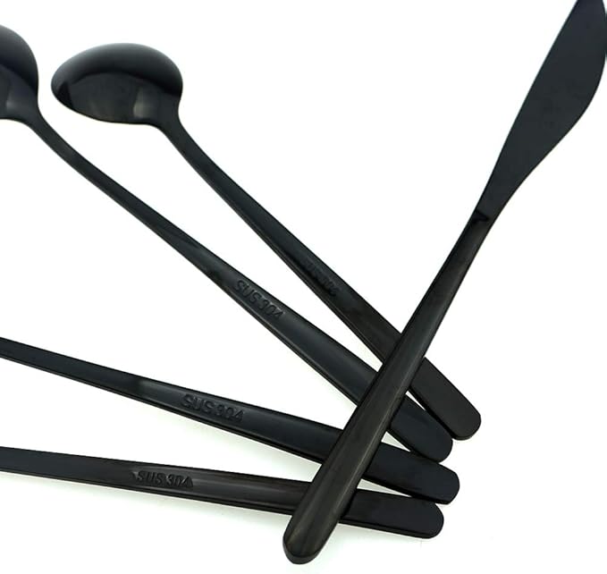 JASHII Mirror Polished Black 20-Piece SUS304 Stainless Steel Flatware Set,Silverware Set Dinner Knife Fork Spoon Dessert Fork Salad Spoon Service for 4