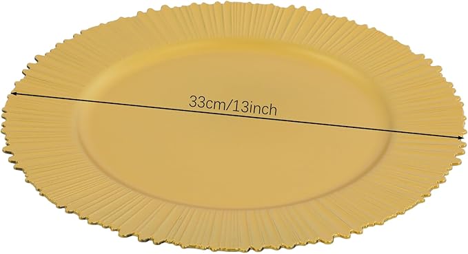 100 Pcs Antique Charger Plates Bulk 13 Inch Embossed Rim Plastic Party Dinner Plate Chargers Round Decorative Server Plate for Wedding Party Event Tableware (100pcs-gold1)